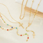 Multi Stones Cross Layered Necklace