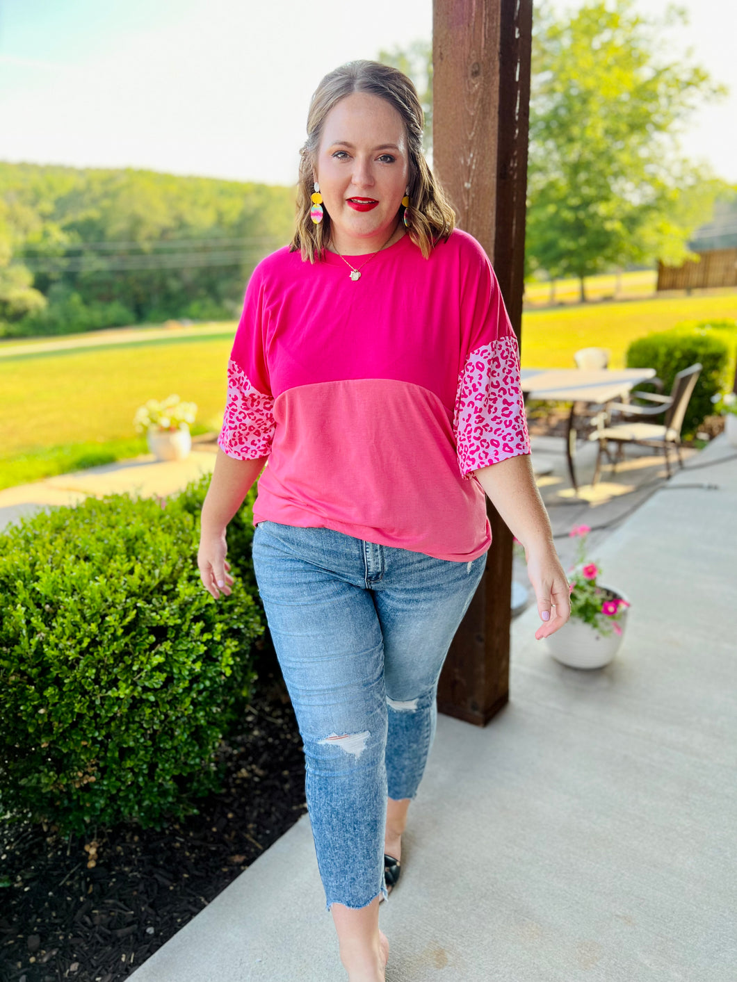 Catie Colorblock Leopard Tee