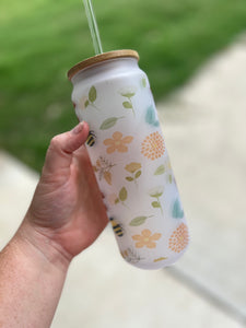 25 oz Frosted Bumblebee Floral Libby Cup