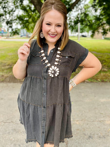 Shauna Acid Washed Button Dress