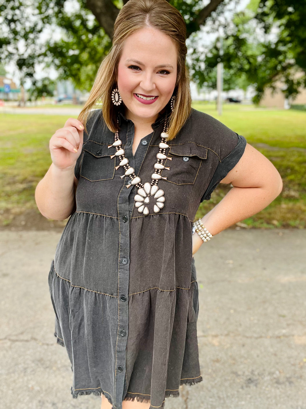 Shauna Acid Washed Button Dress