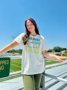 "We Bleed" School Colors V-Neck Tee on Oatmeal (Customizable)