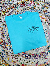 Load image into Gallery viewer, “Let Them” Leopard Tee on Neon Blue (Front/Back)