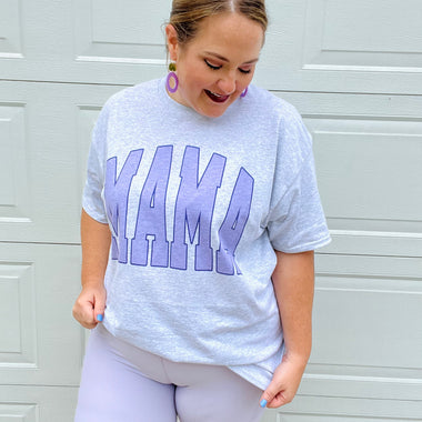 Mama Varsity Lavender Tee on Gray