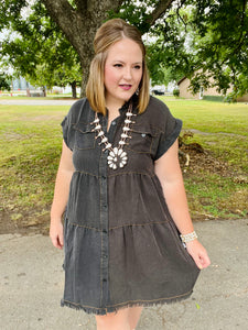 Shauna Acid Washed Button Dress