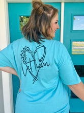 Load image into Gallery viewer, “Let Them” Leopard Tee on Neon Blue (Front/Back)