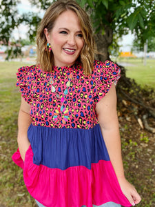 Lisa Leopard Colorblock Top