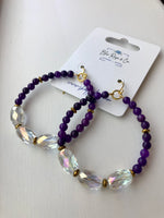 Purple & Crystal Beaded Hoops