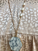 Geometric Marble & Pearl Gold Necklace