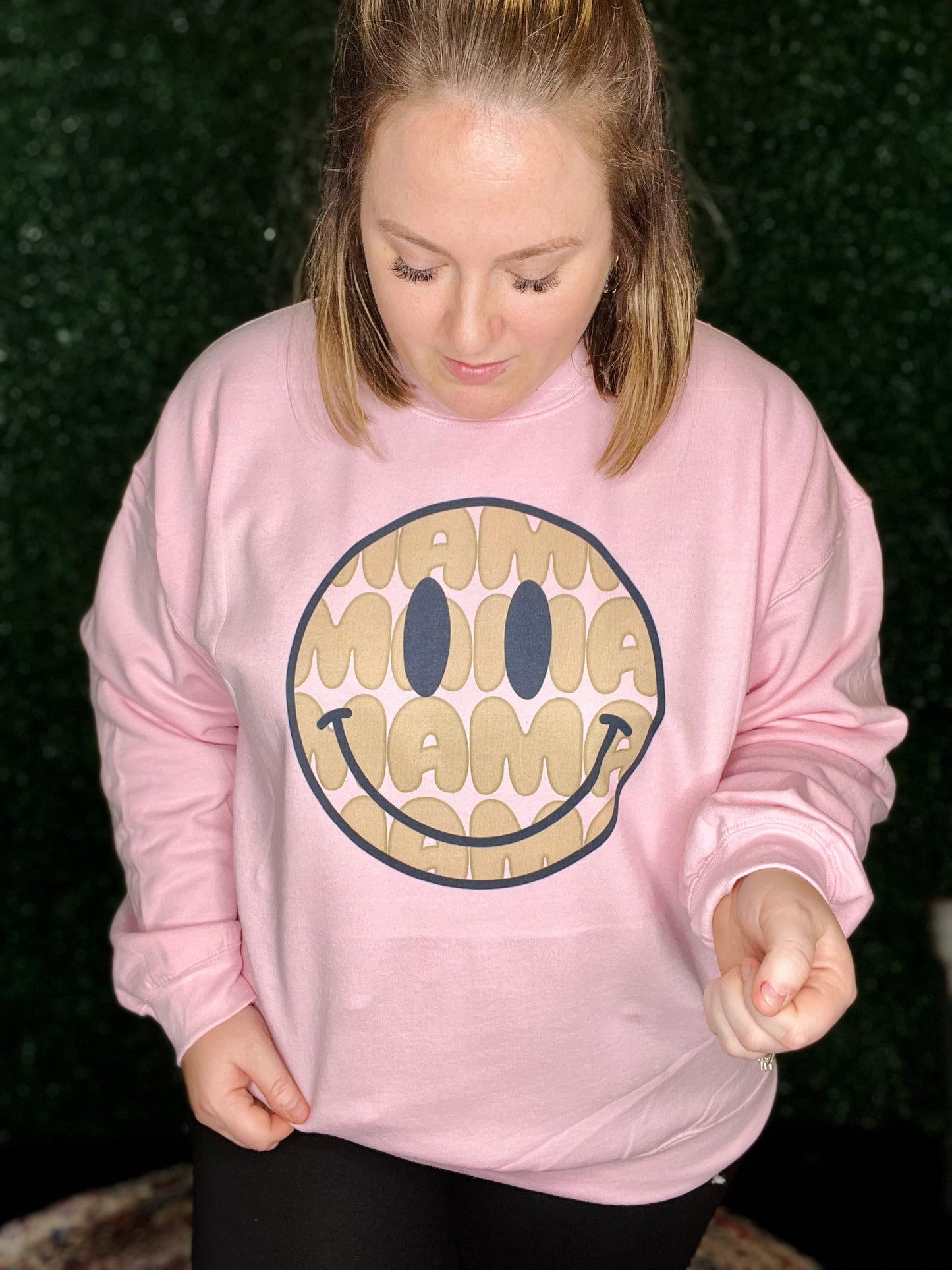 Mama Smiley on Light Pink Sweatshirt