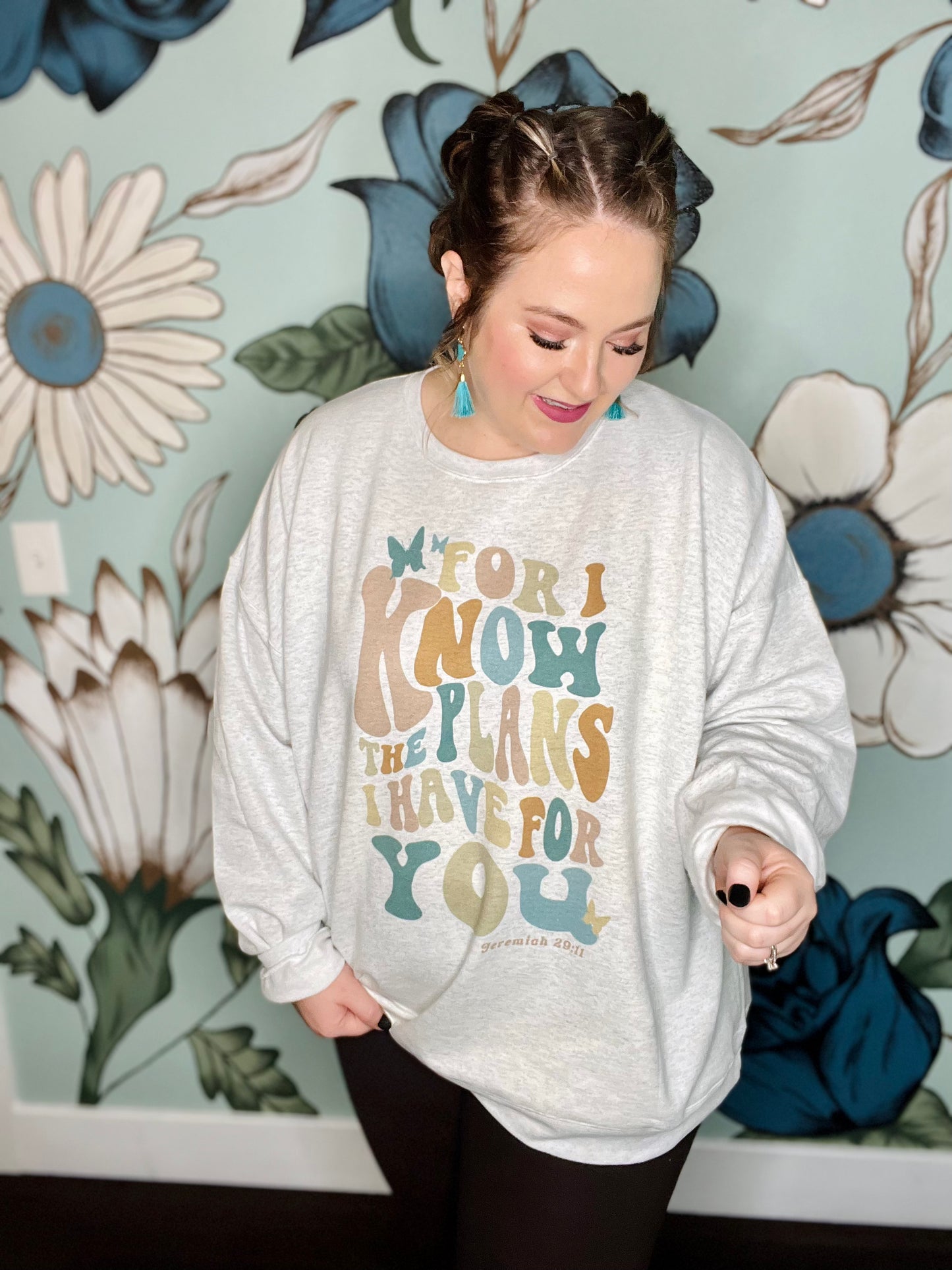 Jeremiah 29:11 Sweatshirt with Teal Accents in Light Gray