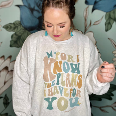 Jeremiah 29:11 Sweatshirt with Teal Accents in Light Gray