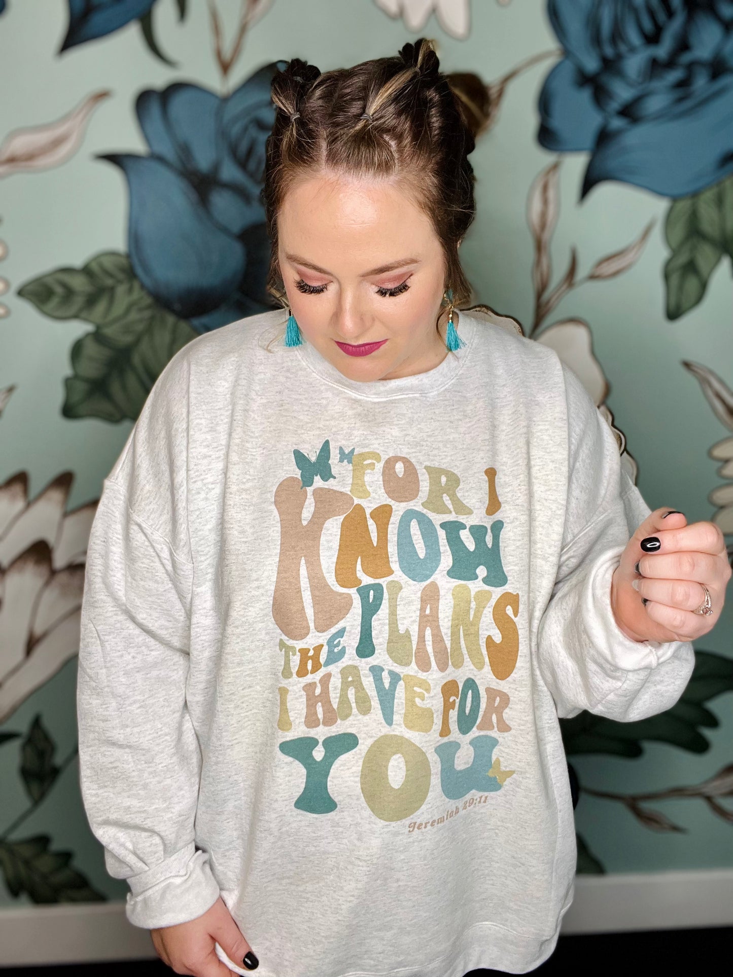 Jeremiah 29:11 Sweatshirt with Teal Accents in Light Gray