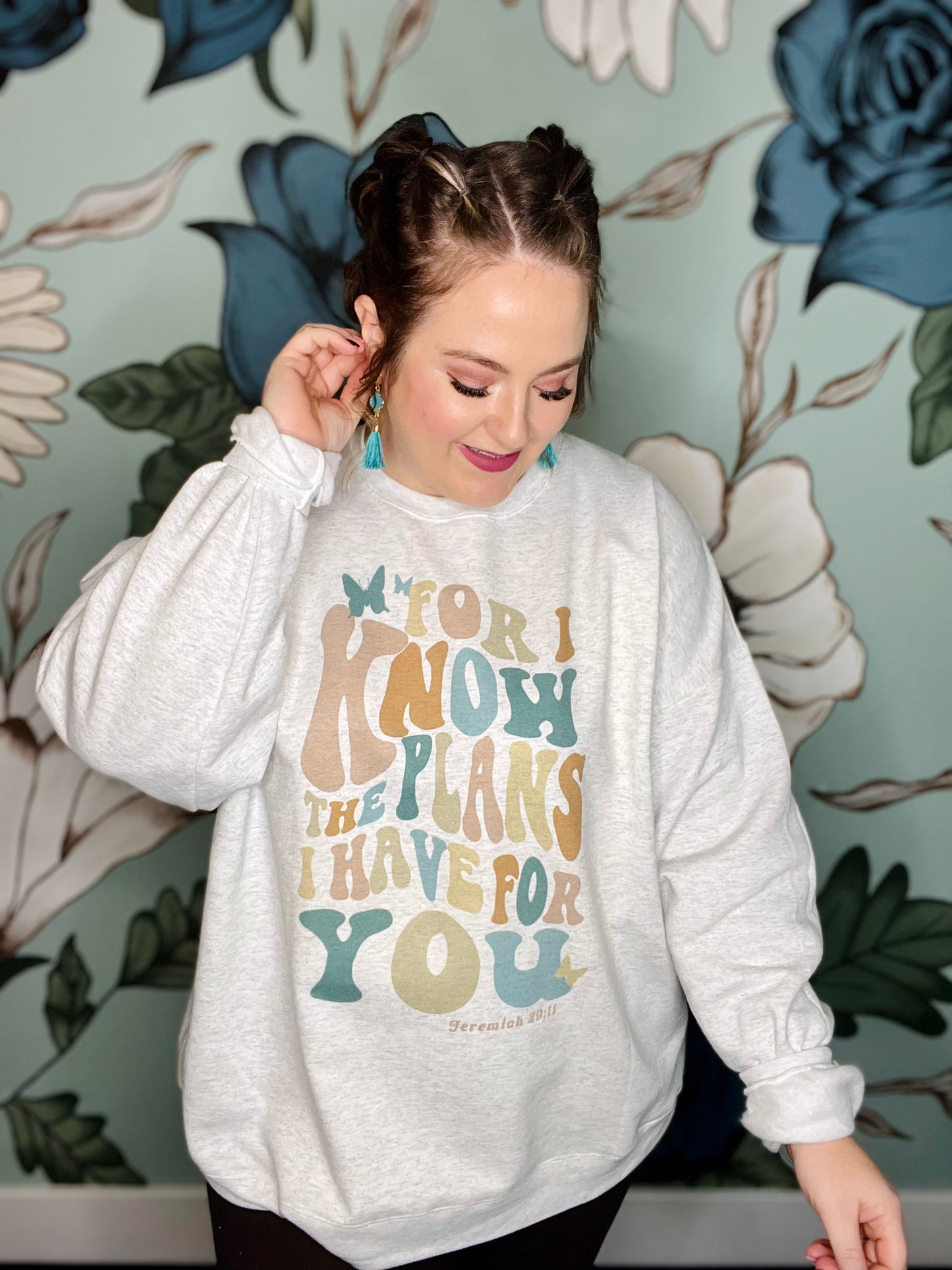 Jeremiah 29:11 Sweatshirt with Teal Accents in Light Gray