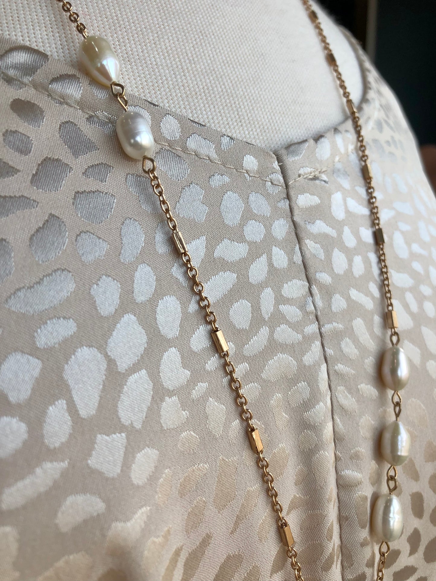 Geometric Marble & Pearl Gold Necklace