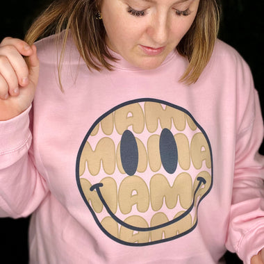 Mama Smiley on Light Pink Sweatshirt
