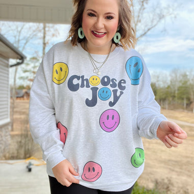Choose Joy Smiley Crewneck on Light Gray