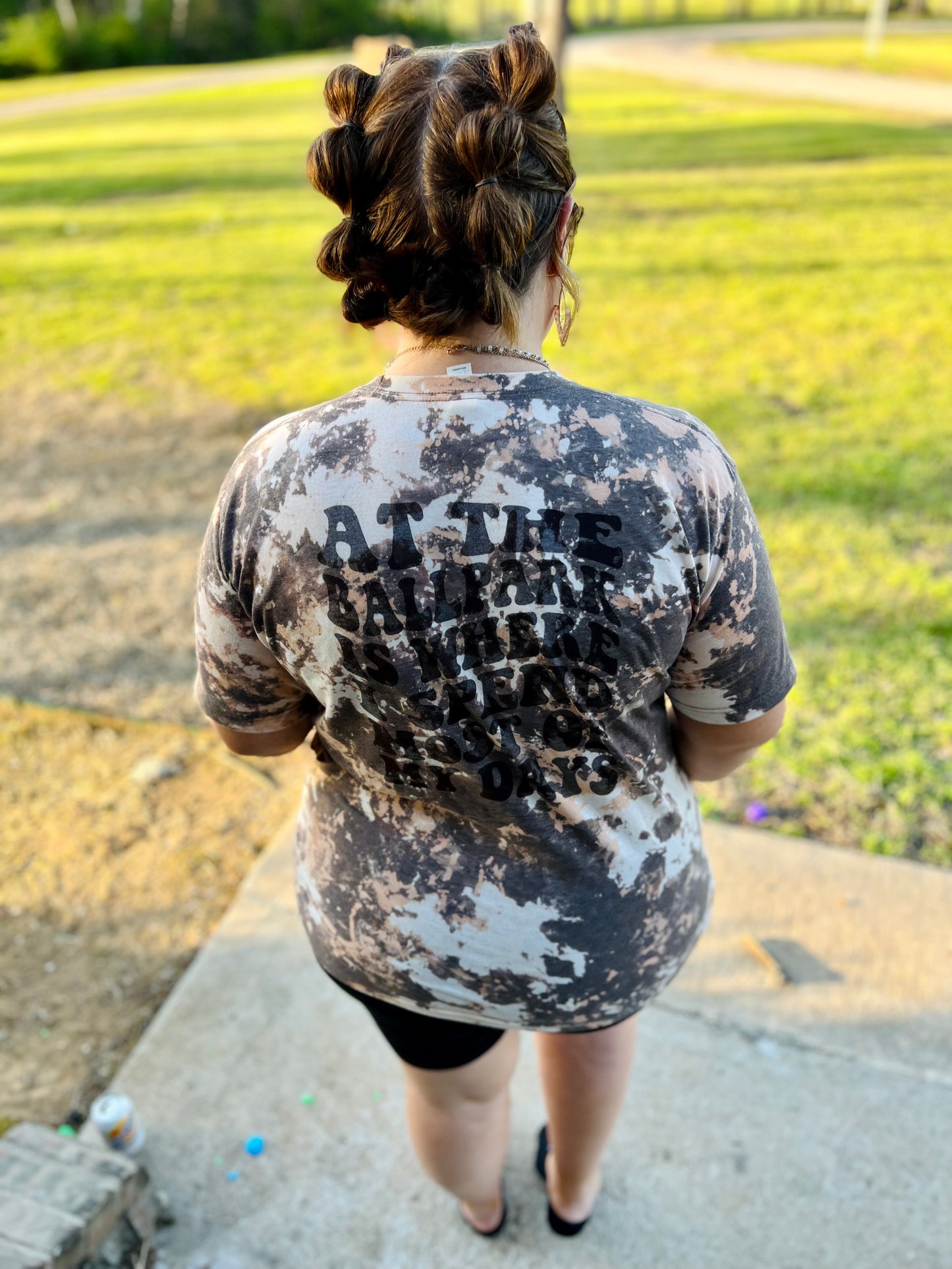 At the Ballpark Bleached Cowhide Tee (Front/Back)