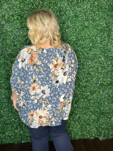 Aubrey Floral Top in Antique Blue