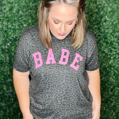Babe Tee on Black Leopard