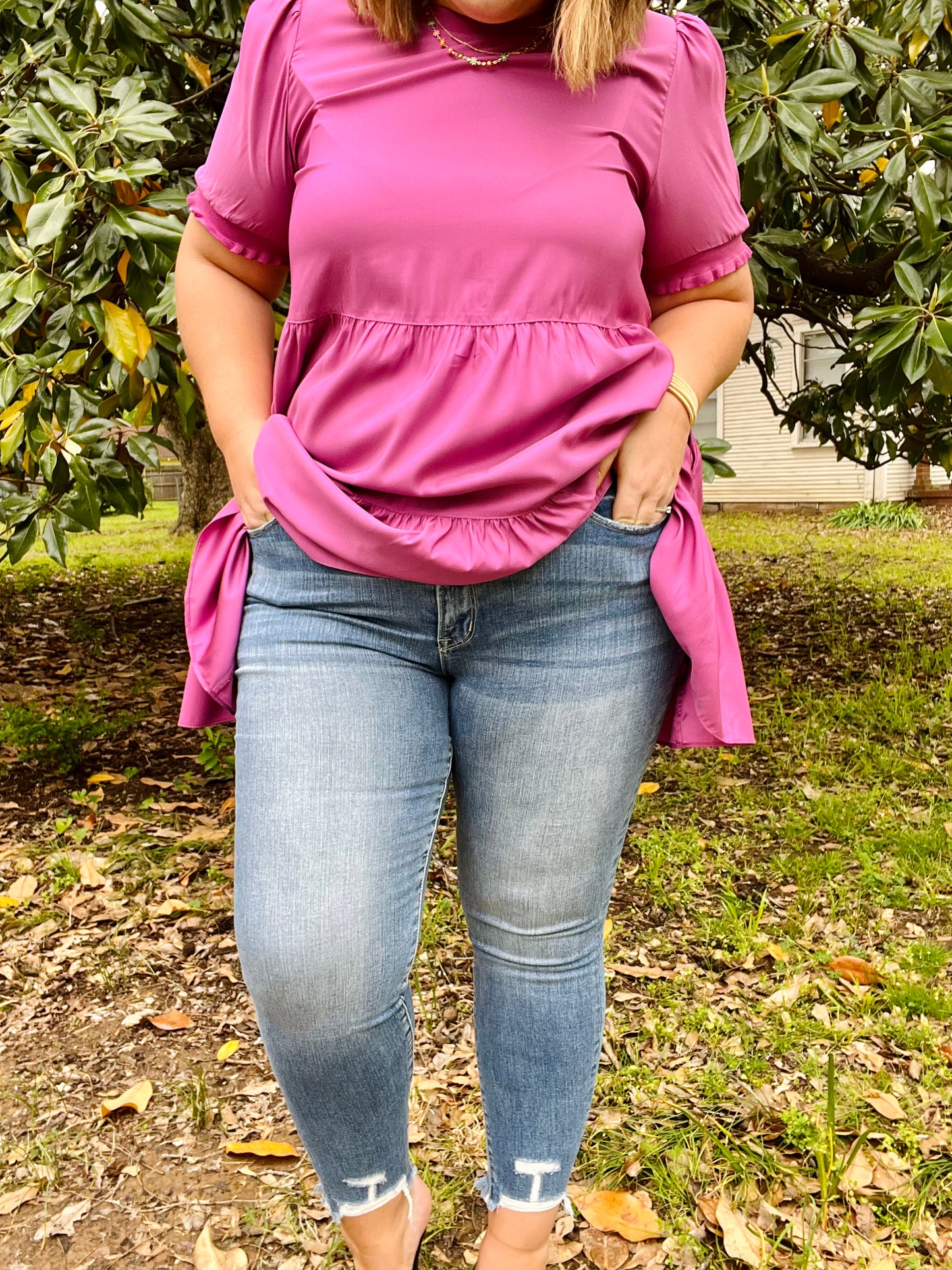 Zenana Distressed Hem Skinnies
