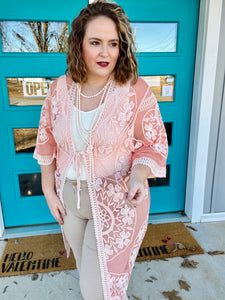Andrea Peach Lace Kimono