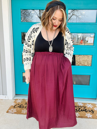 Rebecca Side Slit Skirt with Pockets in Wine