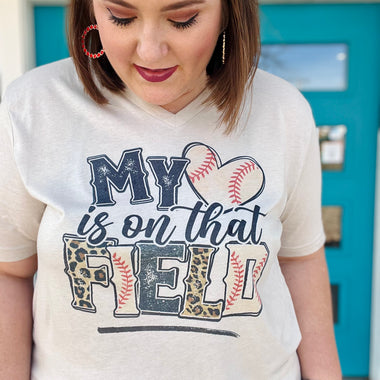 My Heart is On That Field on Cream V Neck