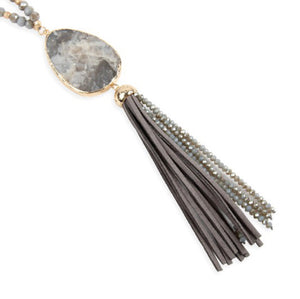 Natural Stone Tassel Necklace (Multiple Colors)