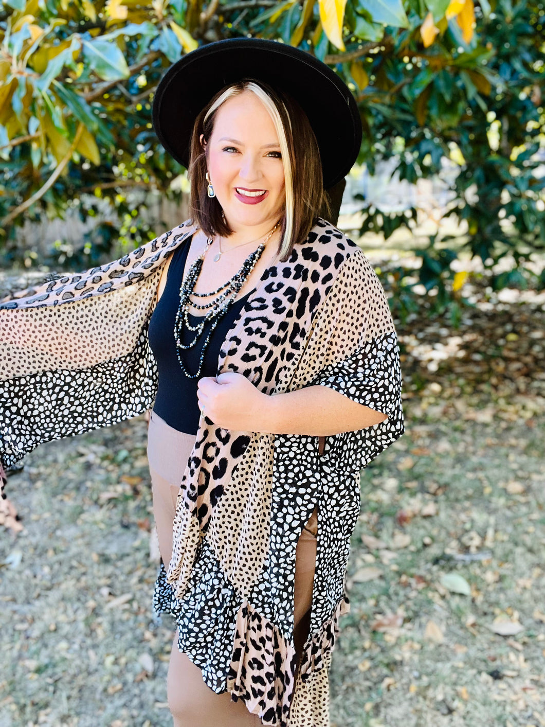 Mazey Mixed Print Ruffle Kimono
