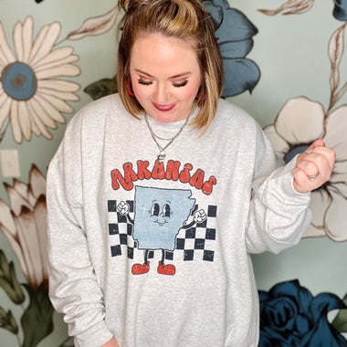 Arkansas Checkered Sweatshirt on Gray