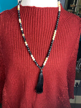 Load image into Gallery viewer, Black Natural Stone Tassel Necklace