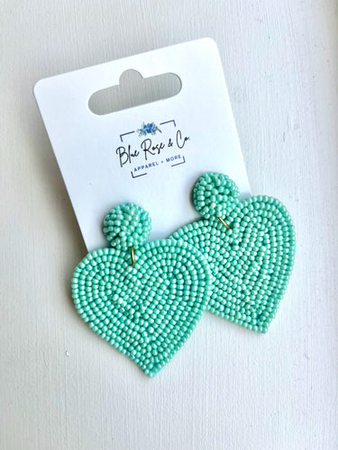 Blue Heart Seed Bead Earrings
