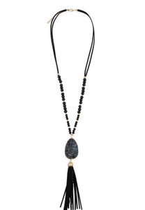 Natural Stone Tassel Necklace (Multiple Colors)