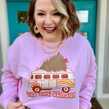 Tis the Season Retro Sweatshirt on Light Pink