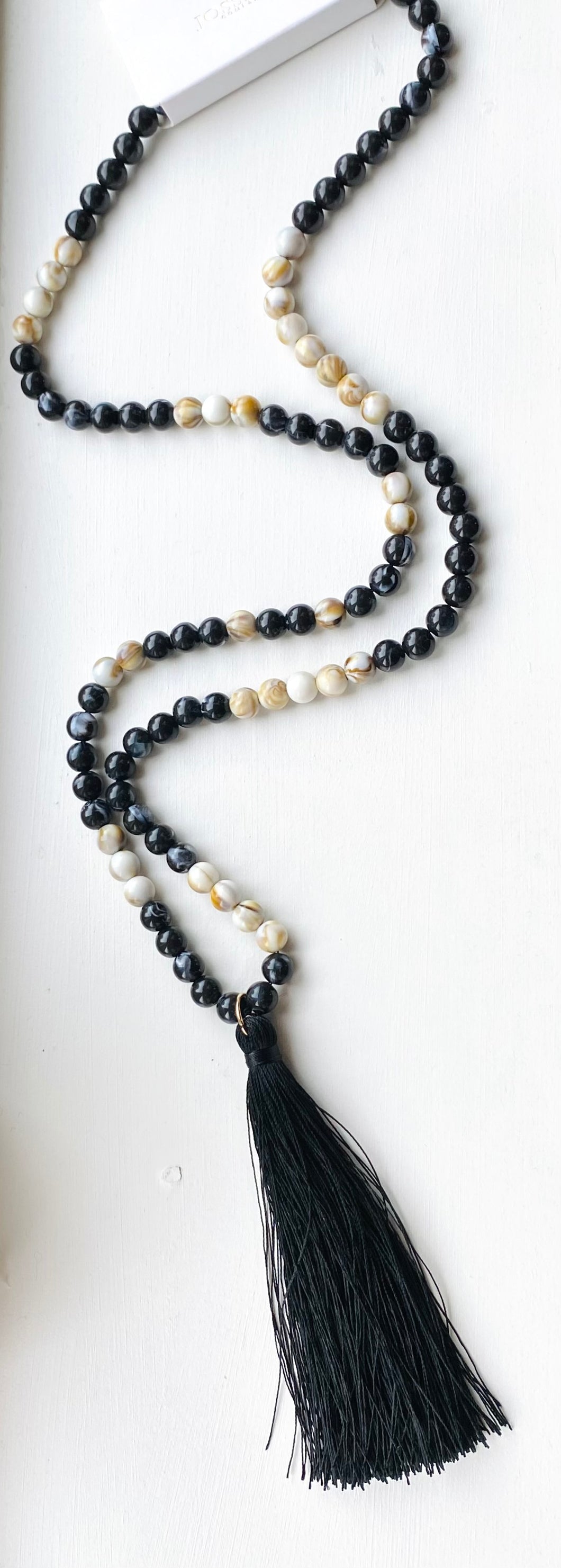 Black Natural Stone Tassel Necklace
