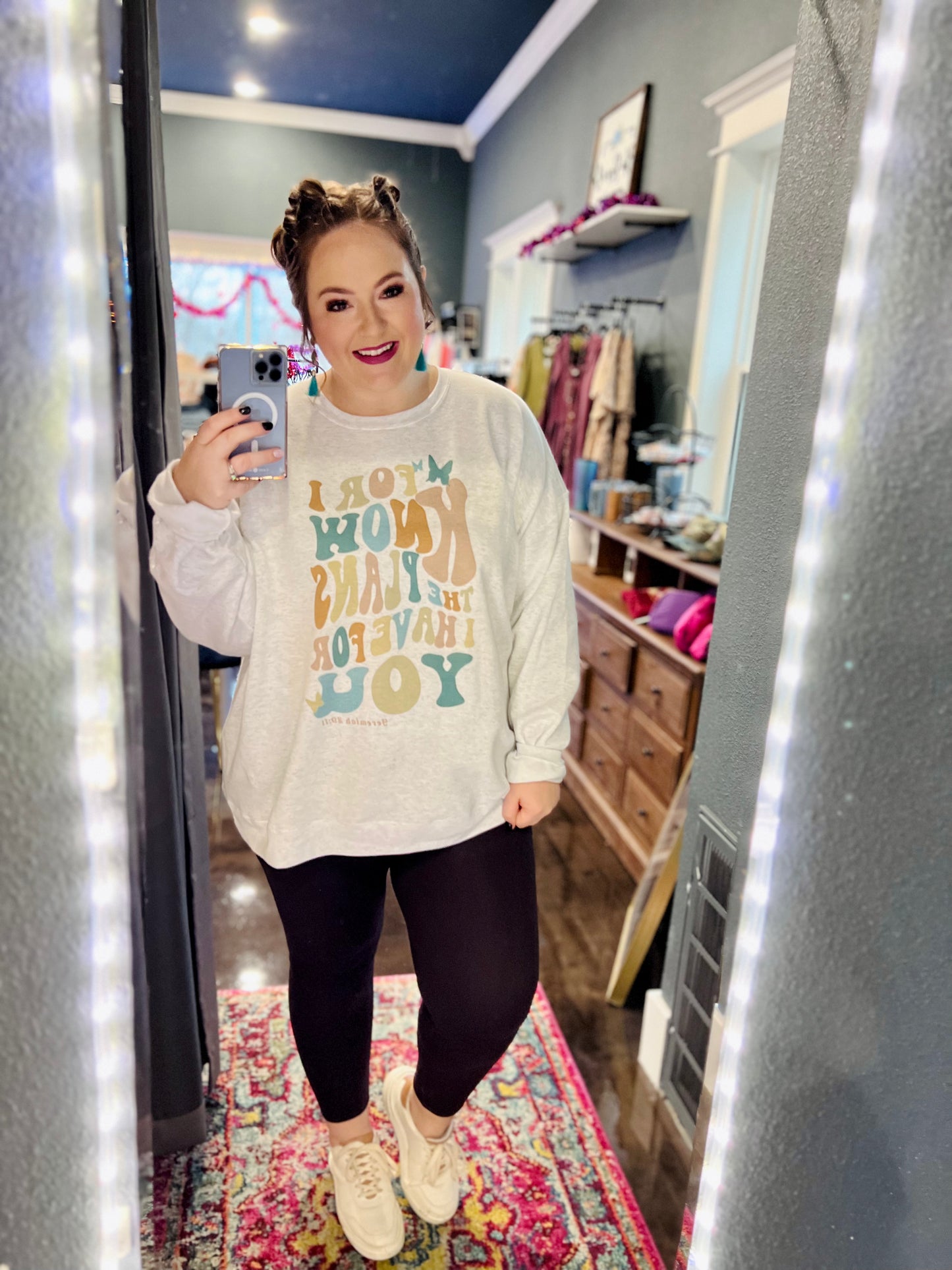 Jeremiah 29:11 Sweatshirt with Teal Accents in Light Gray